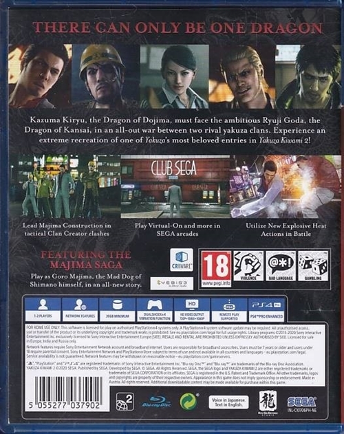 Yakuza Kiwami 2 - Playstation Hits - PS4 (B Grade) (Genbrug)